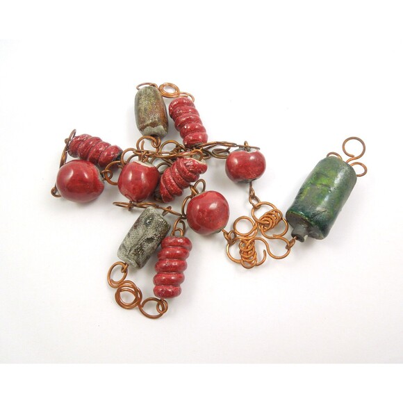 Vintage Rustic Tribal Western Oxidized Cooper Clay Beads Necklace 17" Handcraft - Picture 5 of 11